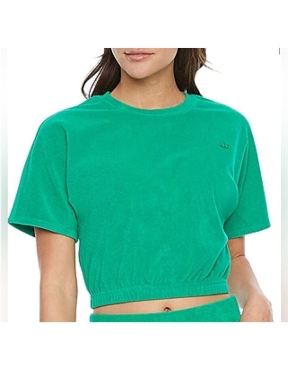 Juicy Couture short sleeve cropped banded hem Woman’s tee XL green